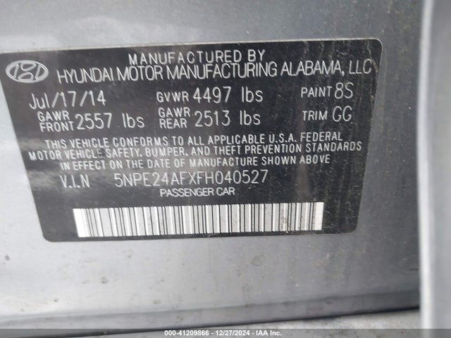 Hyundai SONATA SE 2015 5NPE24AFXFH040527 Image 9