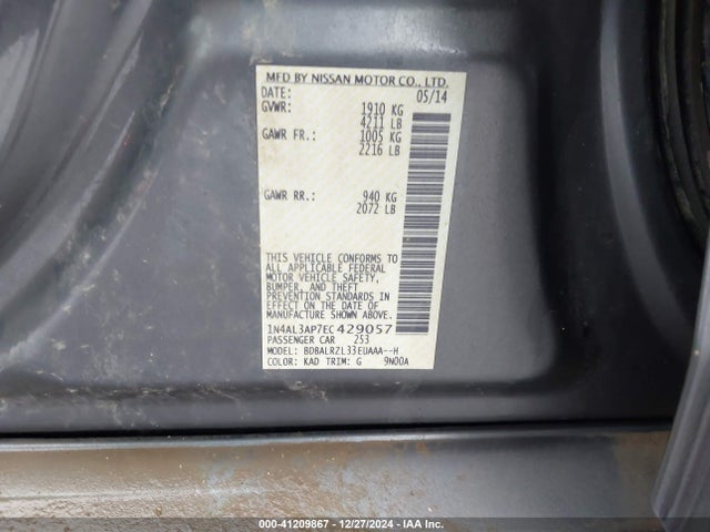 Nissan Altima 2.5 S 2014 1N4AL3AP7EC429057 Image 9