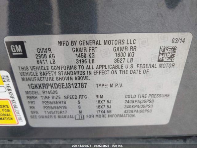 1GKKRPKD6EJ312787 GMC ACADIA SLE