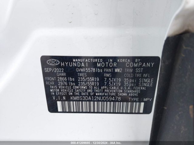 KM8S3DA12NU059478 Hyundai Santa Fe Sel Premium