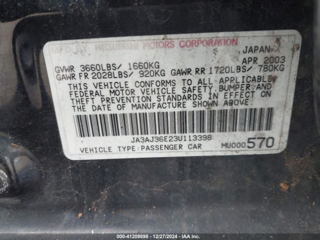 2003 MITSUBISHI LANCER JA3AJ36E23U113398 Photo 8