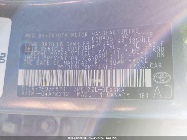 2T1BURHEXKC185667 Toyota Corolla L/le/xle/se/xse