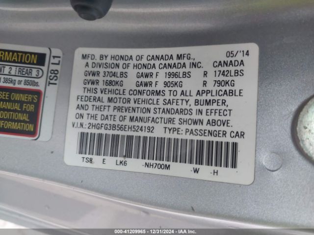 2HGFG3B56EH524192 Honda Civic Lx