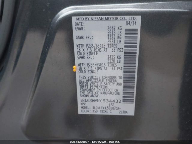 5N1AL0MM9EC534432 Infiniti QX60