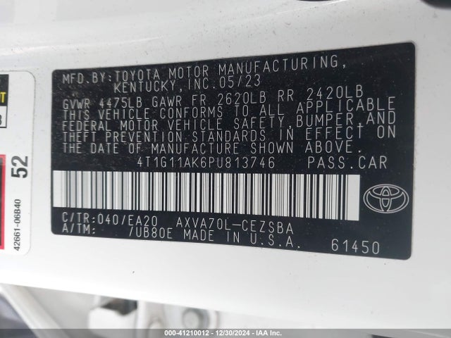 4T1G11AK6PU813746 Toyota Camry Se Night Shade/se