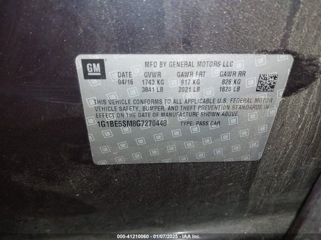 1G1BE5SM8G7270448 Chevrolet Cruze Lt Auto