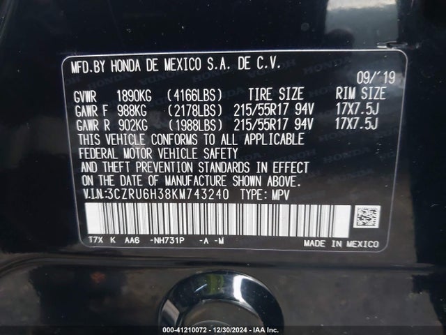 Honda HR-V LX 2019 3CZRU6H38KM743240 Image 9