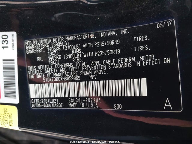 5TDXZ3DCXHS859969 Toyota SIENNA SE