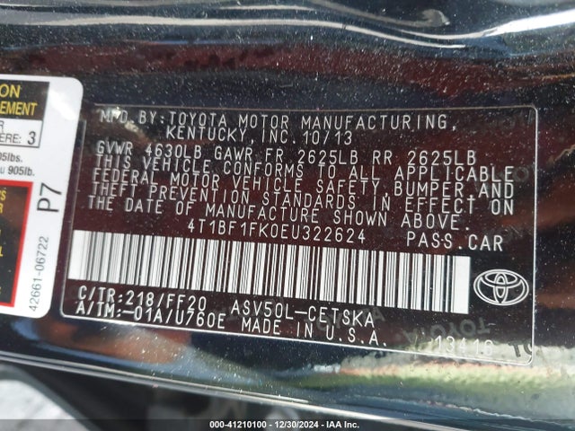 Toyota CAMRY SE 2014 4T1BF1FK0EU322624 Image 9
