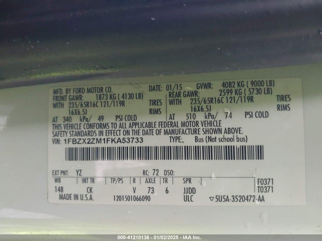 Ford Transit-350 Xlt 2015 1FBZX2ZM1FKA53733 Image 9