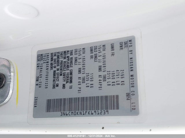 Nissan NV200 SV 2015 3N6CM0KN1FK691239 Image 9