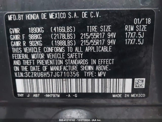 Honda HR-V EX 2018 3CZRU6H57JG710356 Image 9