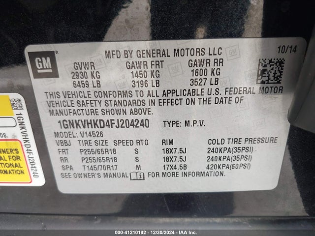 1GNKVHKD4FJ204240 Chevrolet Traverse 2lt