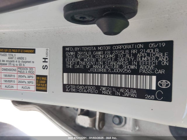 Toyota Corolla Hybrid Le 2020 JTDEBRBE7LJ009256 Image 9