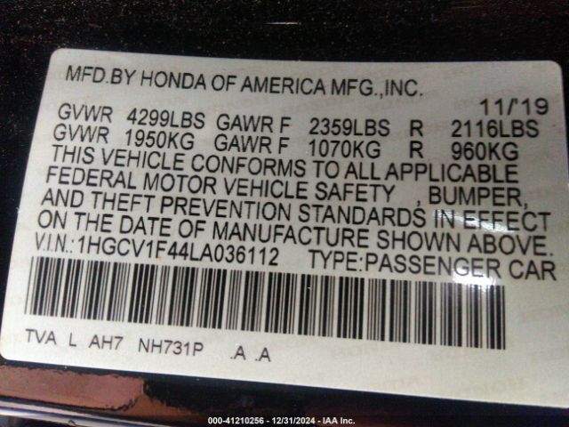 1HGCV1F44LA036112 Honda ACCORD EX