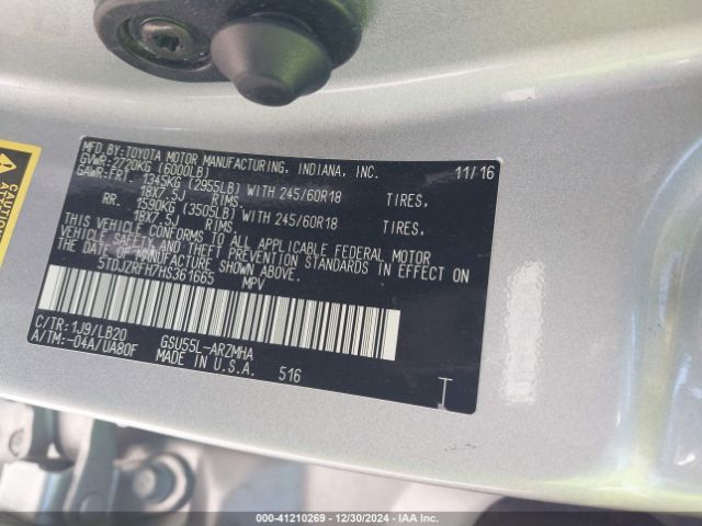 5TDJZRFH7HS361665 Toyota Highlander Xle