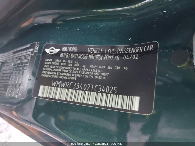 2002 MINI COOPER WMWRC33402TC34025 Photo 8