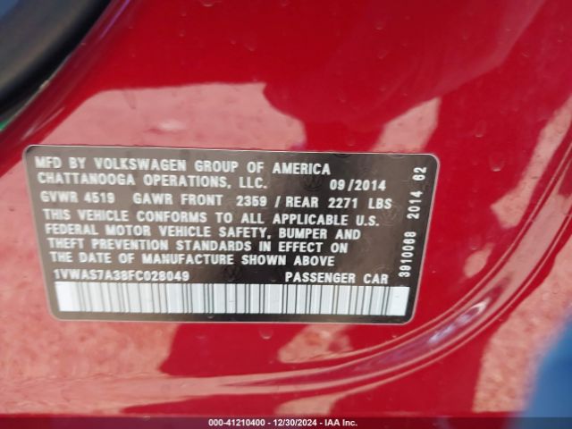 1VWAS7A38FC028049 Volkswagen Passat 1.8t Wolfsburg Edition