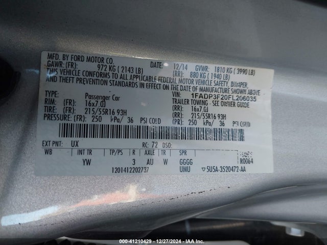 Ford FOCUS SE 2015 1FADP3F20FL206035 Image 9