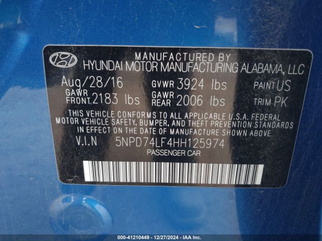 Hyundai ELANTRA SE 2017 5NPD74LF4HH125974 Image 9