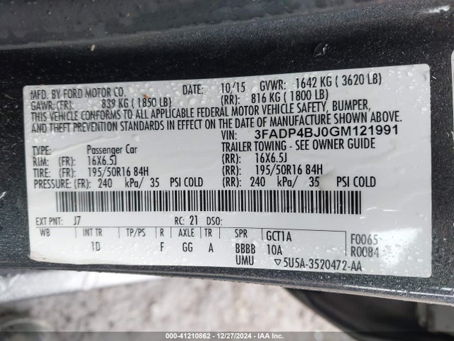 Ford FIESTA SE 2016 3FADP4BJ0GM121991 Image 9