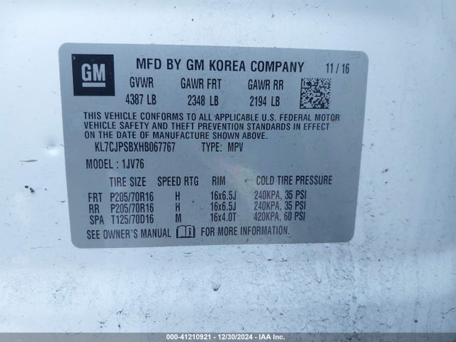 KL7CJPSBXHB067767 Chevrolet Trax Lt