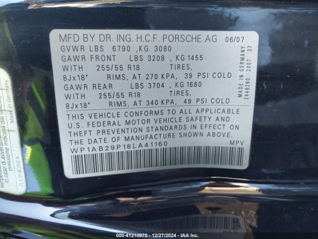 2008 PORSCHE CAYENNE WP1AB29P18LA41160 Photo 8