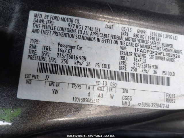 1FADP3F29FL303928 Ford FOCUS SE