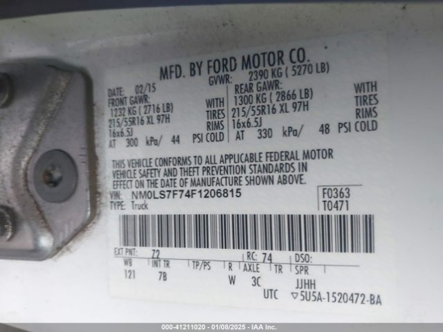 NM0LS7F74F1206815 Ford Transit Connect Xlt