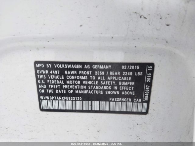 WVWBP7ANXFE823120 Volkswagen CC SPORT