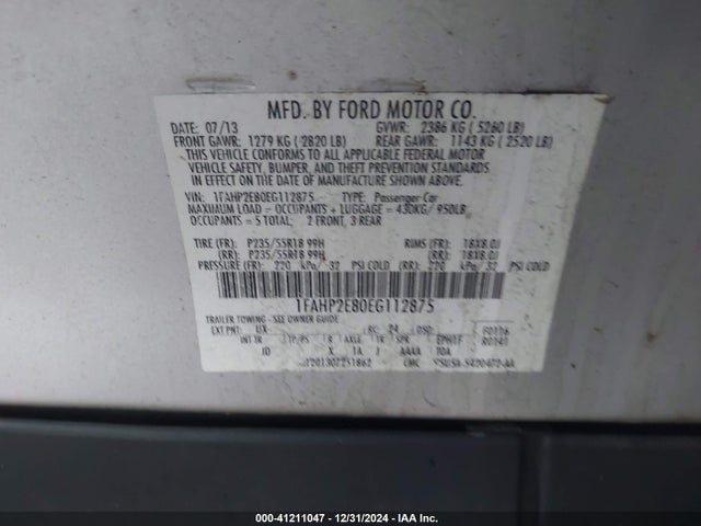 1FAHP2E80EG112875 Ford TAURUS SEL