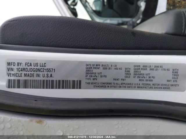 1C4RDJDG0NC215571 Dodge Durango Gt Plus Awd