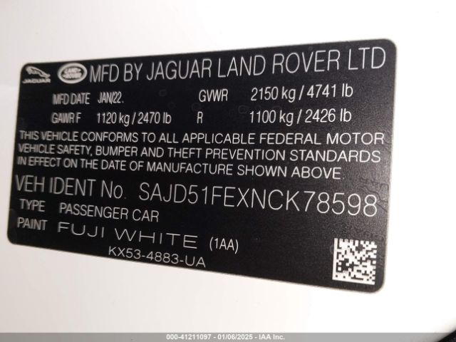 SAJD51FEXNCK78598 Jaguar F-type R Awd Automatic