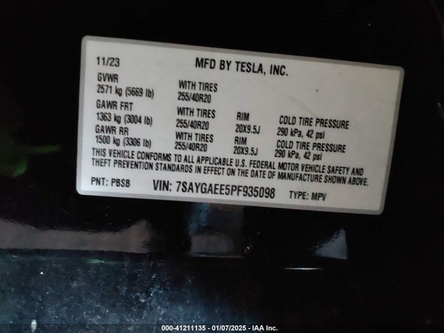 7SAYGAEE5PF935098 Tesla Model Y Awd/long Range Dual Motor All-wheel Drive