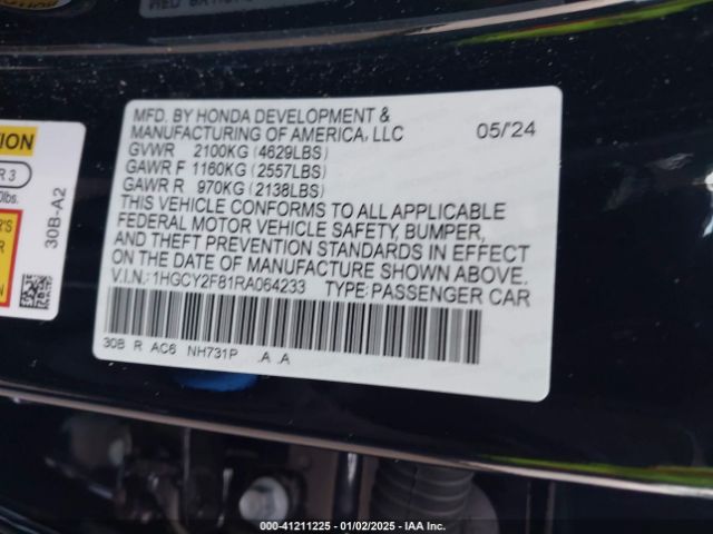 1HGCY2F81RA064233 Honda Accord Hybrid Touring