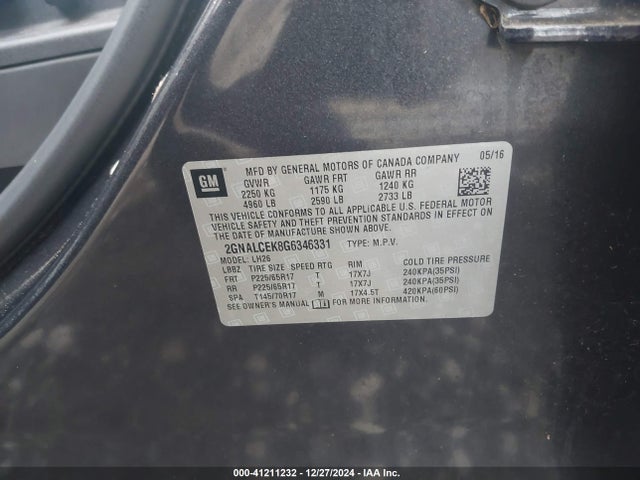 2GNALCEK8G6346331 Chevrolet EQUINOX LT