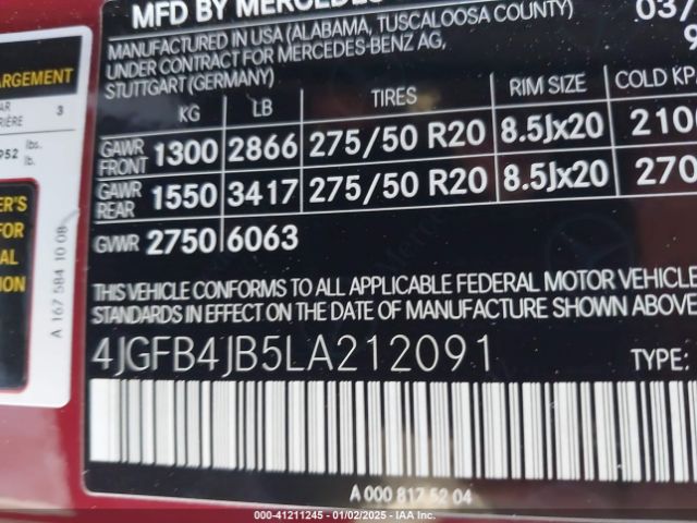 4JGFB4JB5LA212091 Mercedes-Benz GLE 350