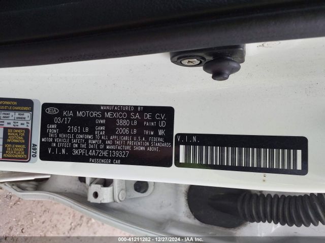 3KPFL4A72HE139327 KIA FORTE S