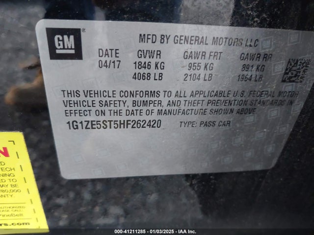 1G1ZE5ST5HF262420 Chevrolet MALIBU 1LT