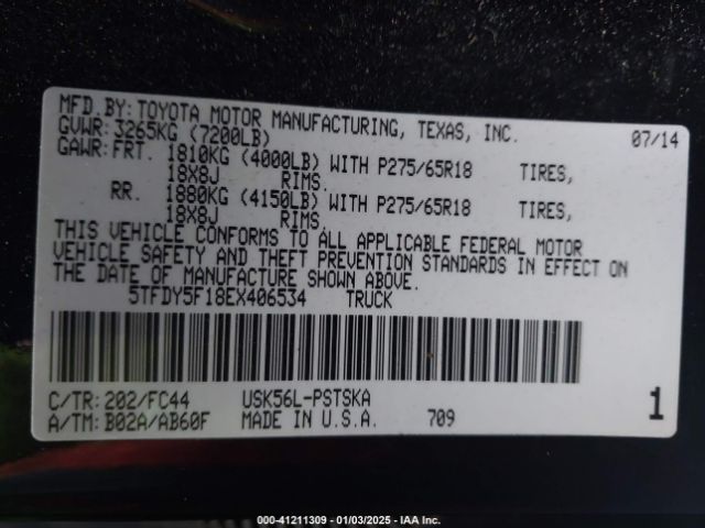 5TFDY5F18EX406534 Toyota Tundra Sr5 5.7l V8