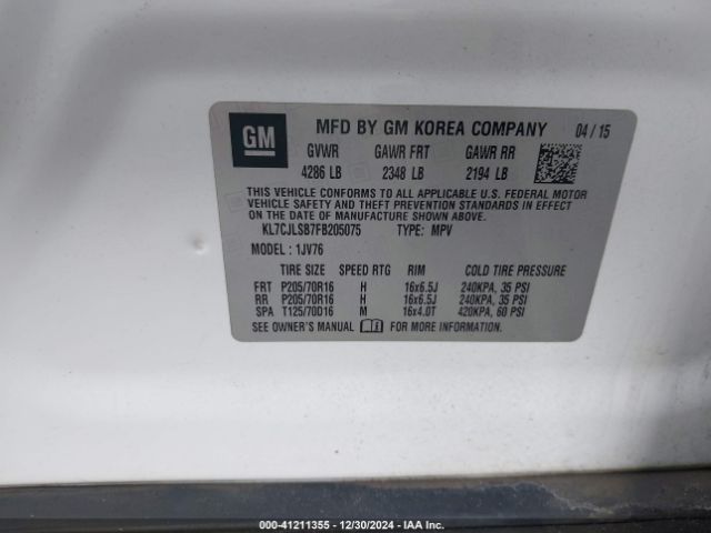 KL7CJLSB7FB205075 Chevrolet Trax Lt