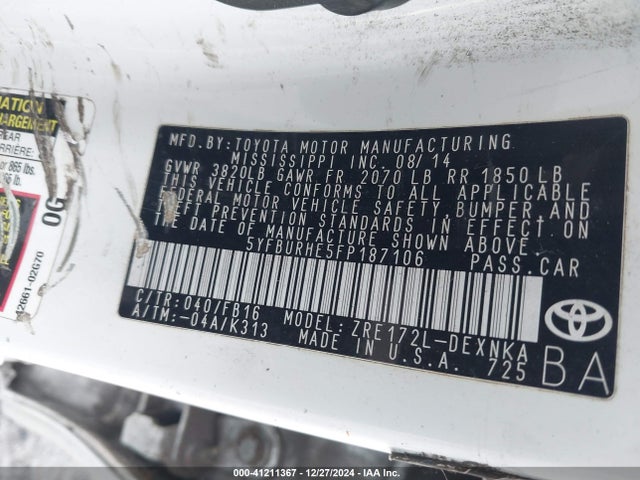 Toyota Corolla Le Plus 2015 5YFBURHE5FP187106 Image 9