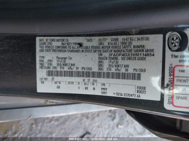 3FADP4GX1HM114854 Ford FIESTA ST