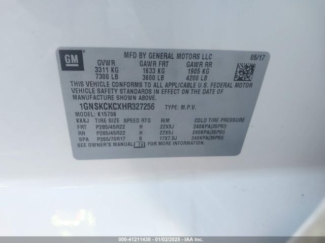 1GNSKCKCXHR327256 Chevrolet Tahoe Premier