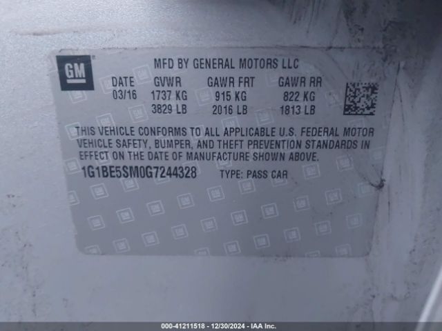 1G1BE5SM0G7244328 Chevrolet Cruze Lt Auto