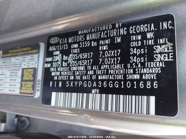 KIA Sorento 2.4l Lx 2016 5XYPGDA36GG101686 Image 9