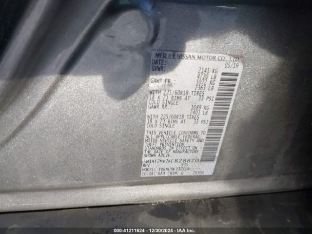 5N1AT2MV2KC828870 Nissan ROGUE SV