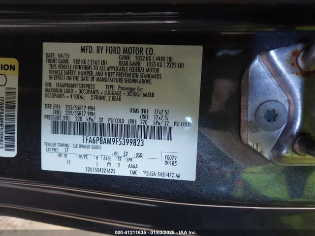 Ford Mustang V6 2015 1FA6P8AM9F5399823 Image 9