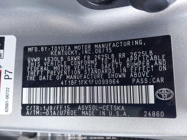 4T1BF1FK1FU099964 Toyota CAMRY SE