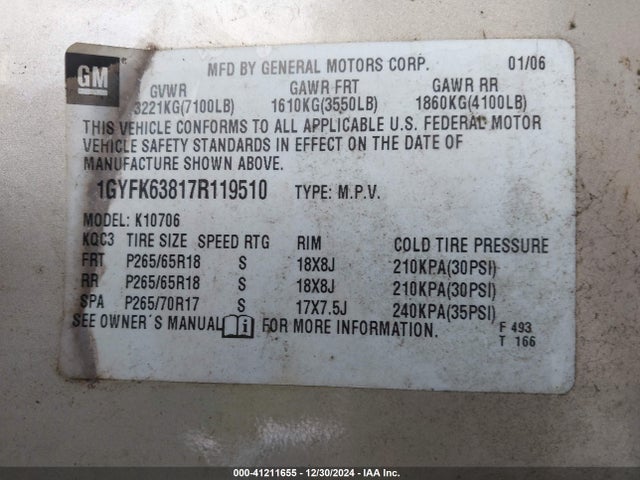 2007 CADILLAC ESCALADE 1GYFK63817R119510 Photo 8